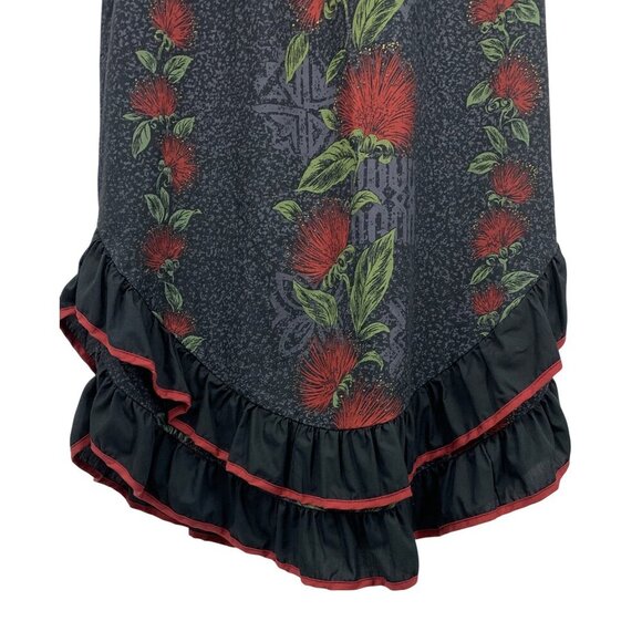 Good Times Aloha Hawaiian Floral Ruffle Medium M Muumuu Black Red Ohia Flower - Picture 4 of 10